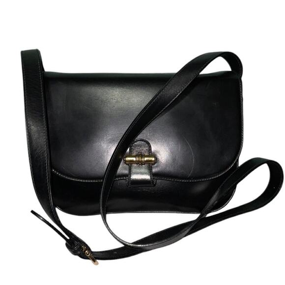 Vintage Gucci Accordion Style Smooth Black Leather Shoulder Bag - Picture 1 of 16